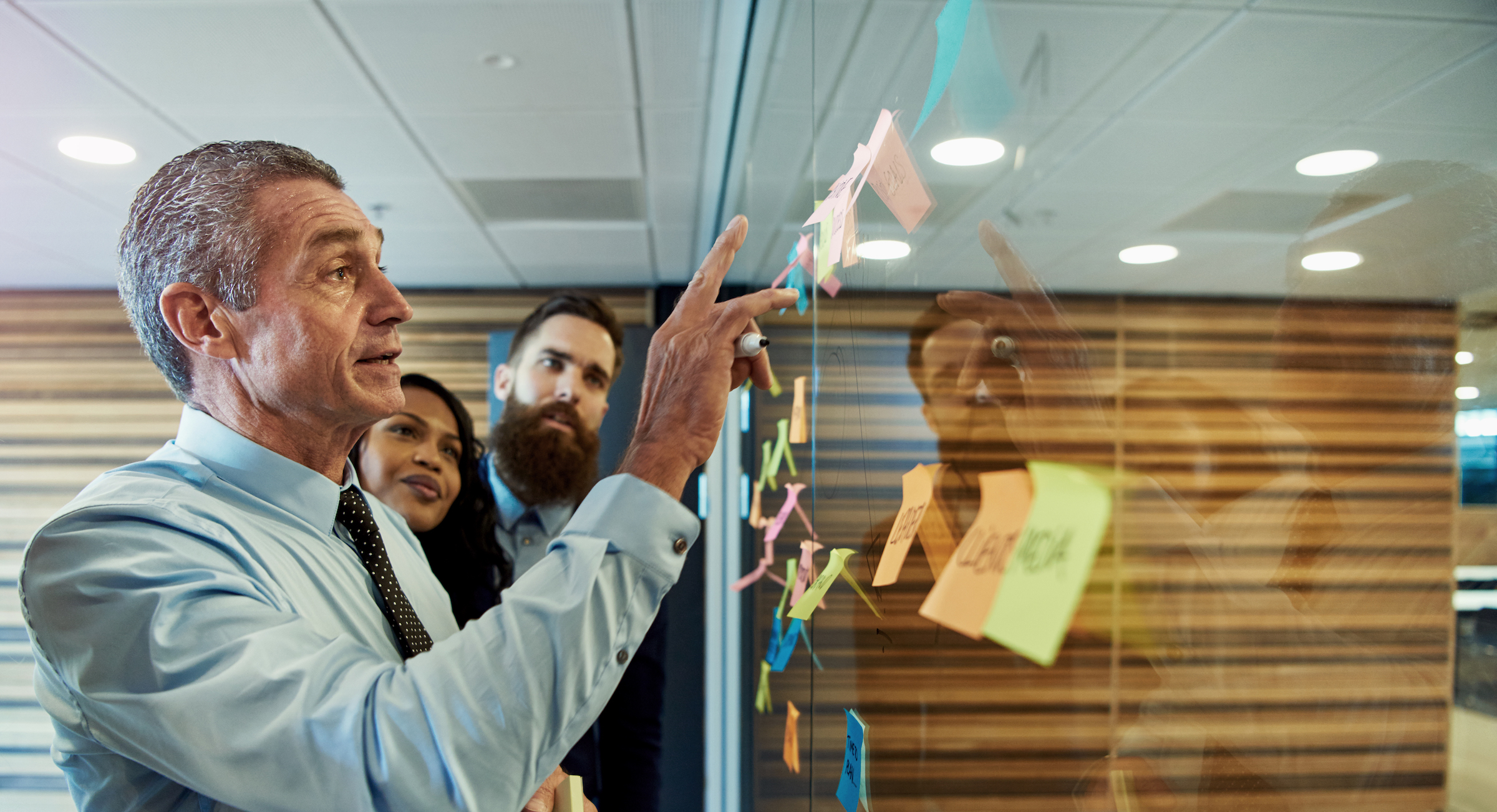 Successful team working and planning in office