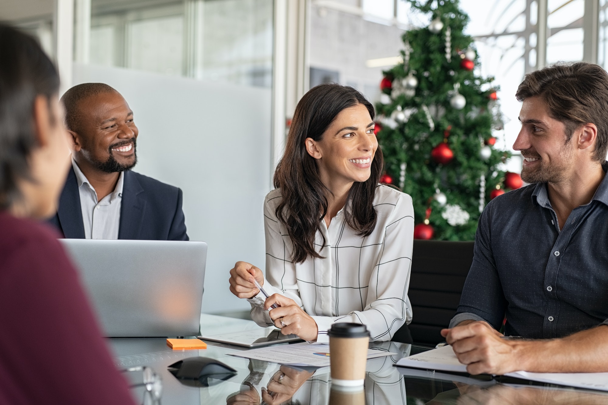 Group of multiethnic business people in meeting during christmas